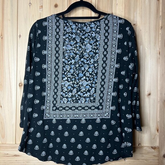 Lucky Brand Bundle Womens Large Black Navy Boho Tops Floral Embroidered Print L - Picture 10 of 16